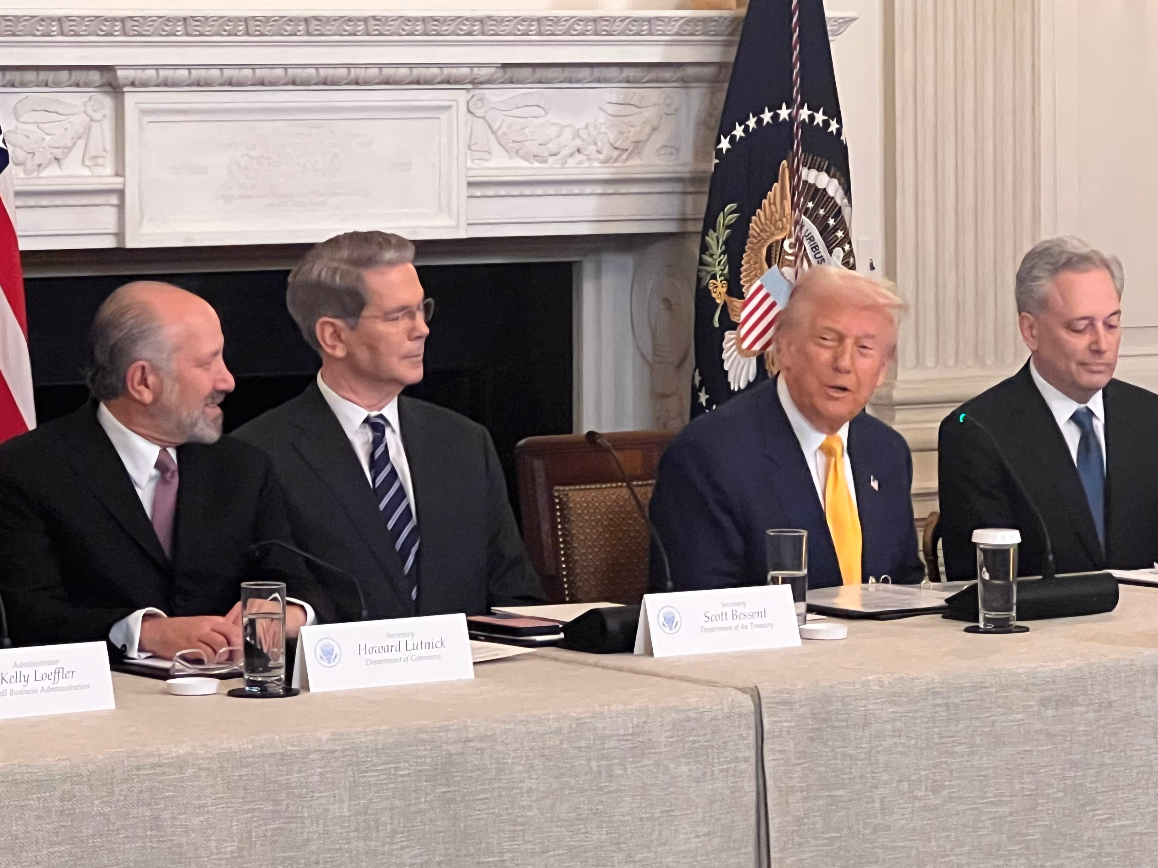 Donald Trump speaks at the White House Cryptocurrency Summit. (Jesse Hamilton/CoinDesk)