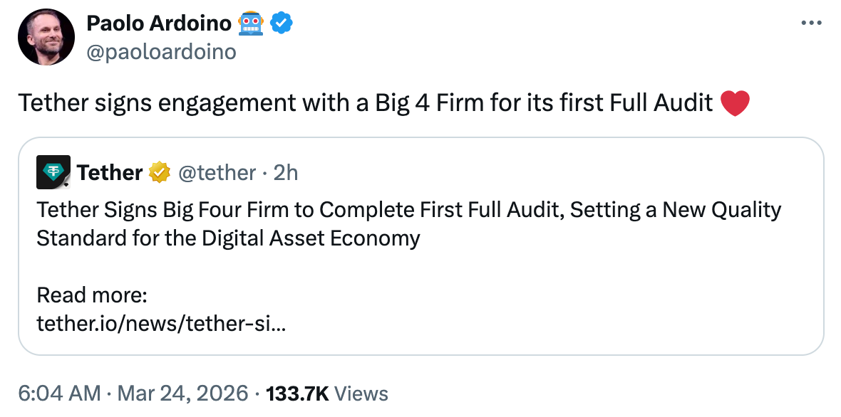 Tether Audited by Big Four Firm 4