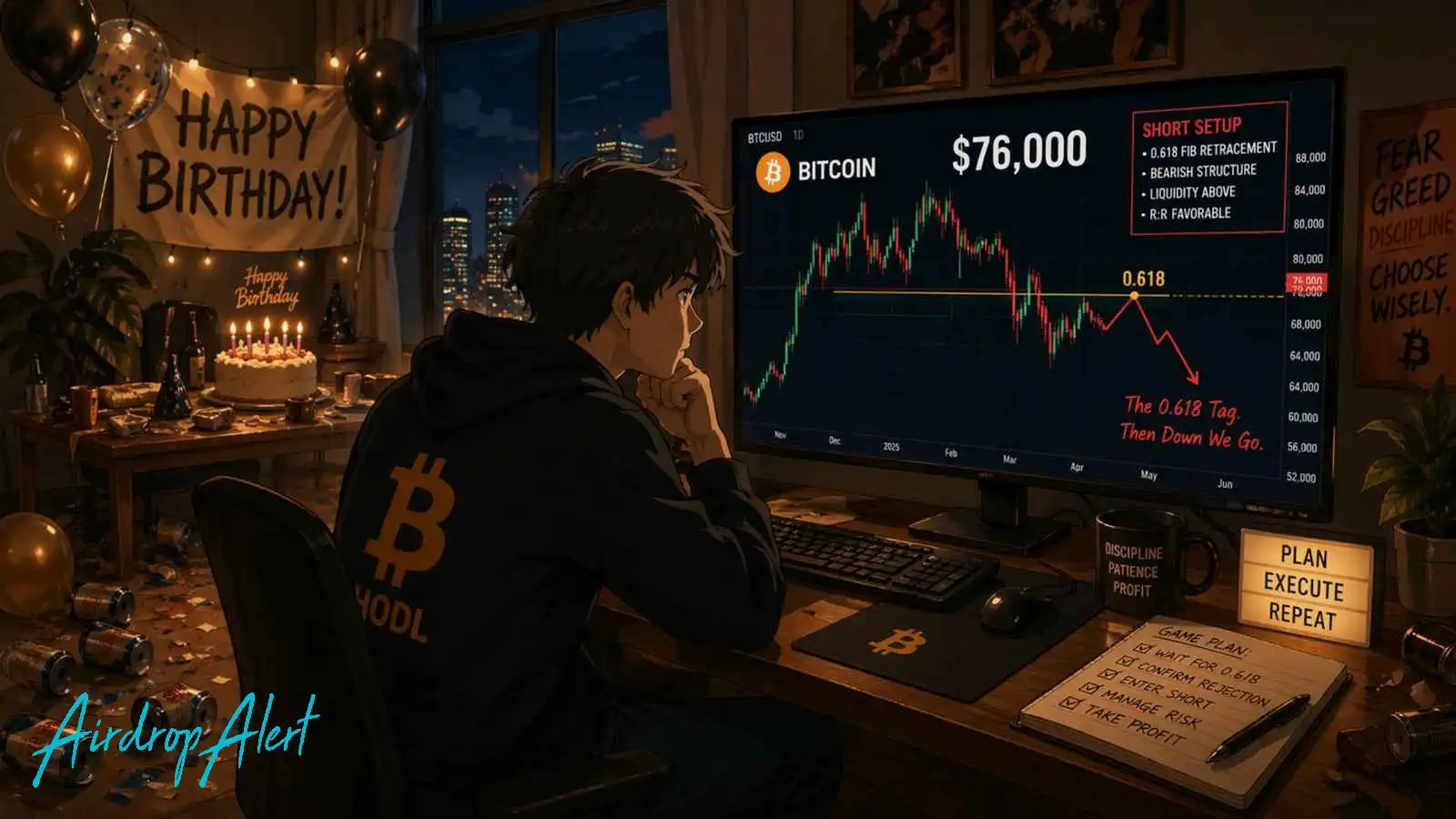 Bitcoin Short Setup 0.618 Fibonacci Rejection Explained - Airdrop Alert 4